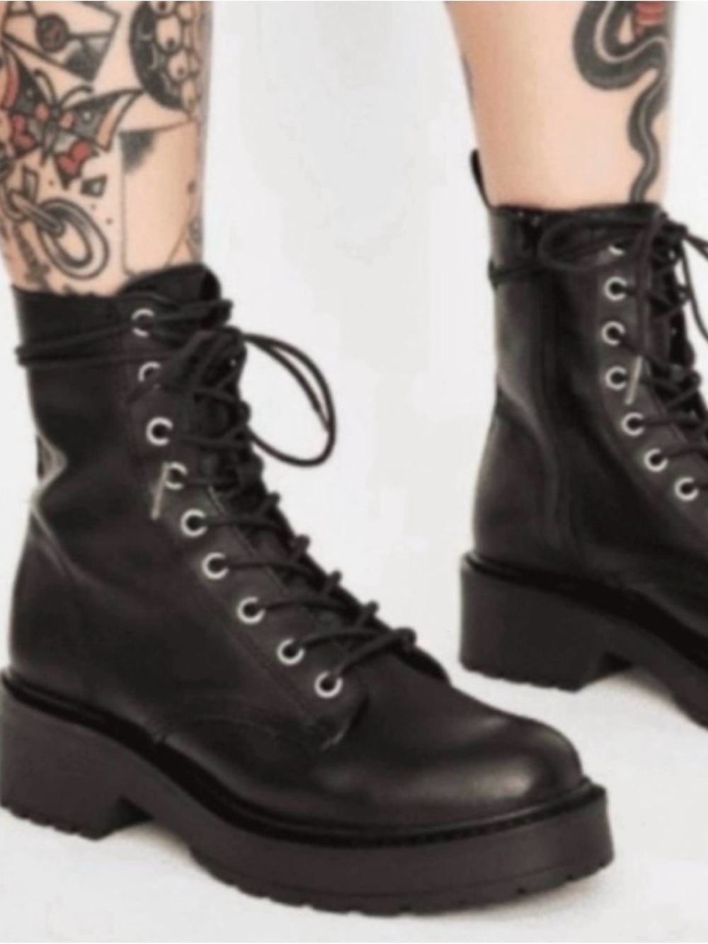 Steve Madden Tornado Womens Black Leather Lace-Up Platform Combat Goth Boots 7.5